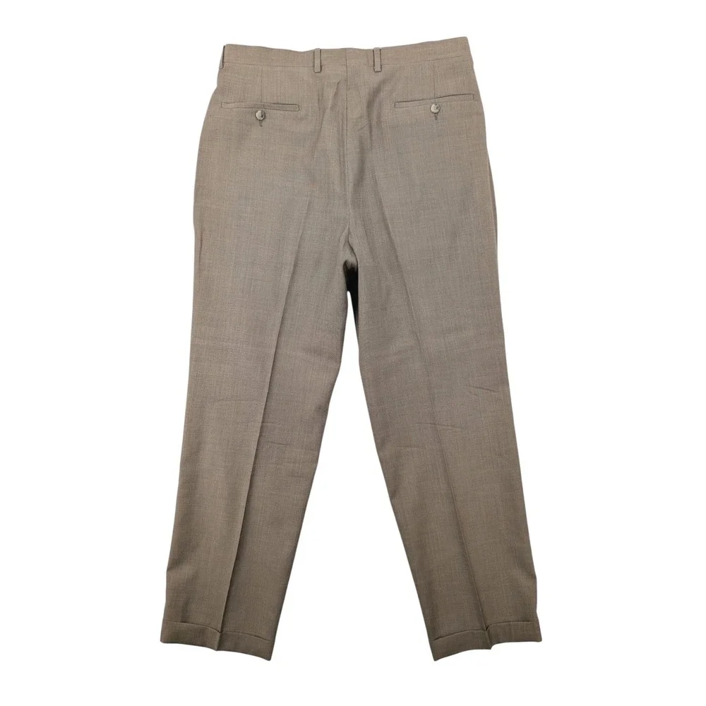 Principe Made in Italy Wool Trousers Mens 34 Brown Pleated Wide Leg Cuffed